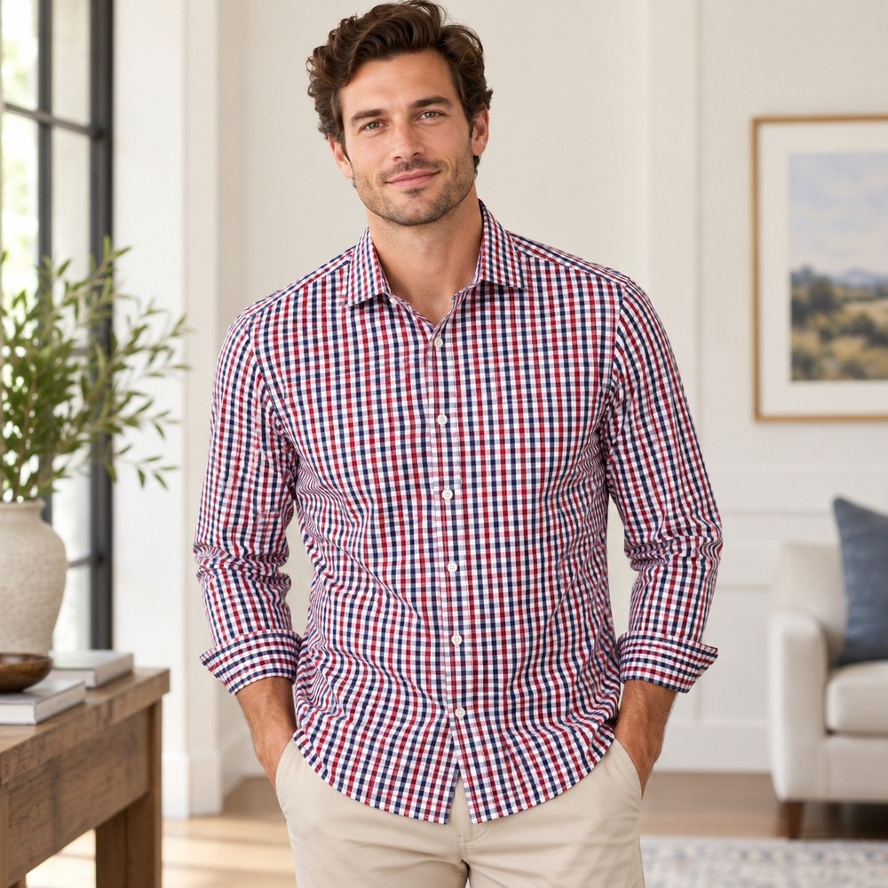 J.Crew Thompson Shirt Men S Red White Blue Gingham Check Button Down Long Sleeve